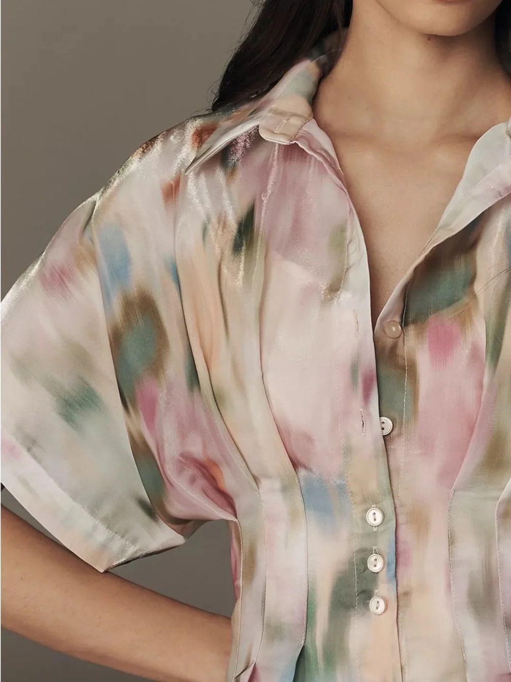 Anthropologie Watercolor Pastel Button-Front Mini Dress - Picture 3 of 5